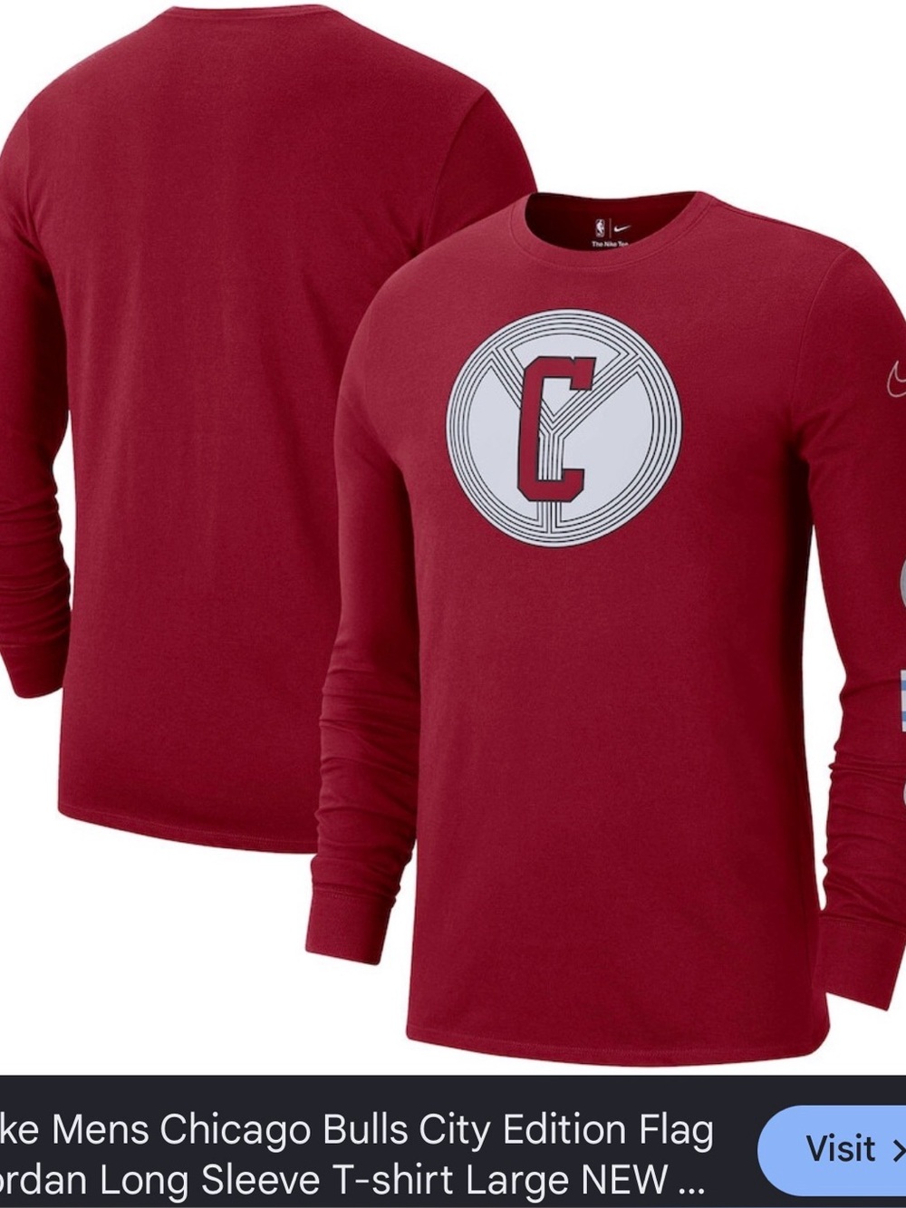 Nike Men's Chicago Bulls City Edition Maroon Graphic Long Sleeve Shirt